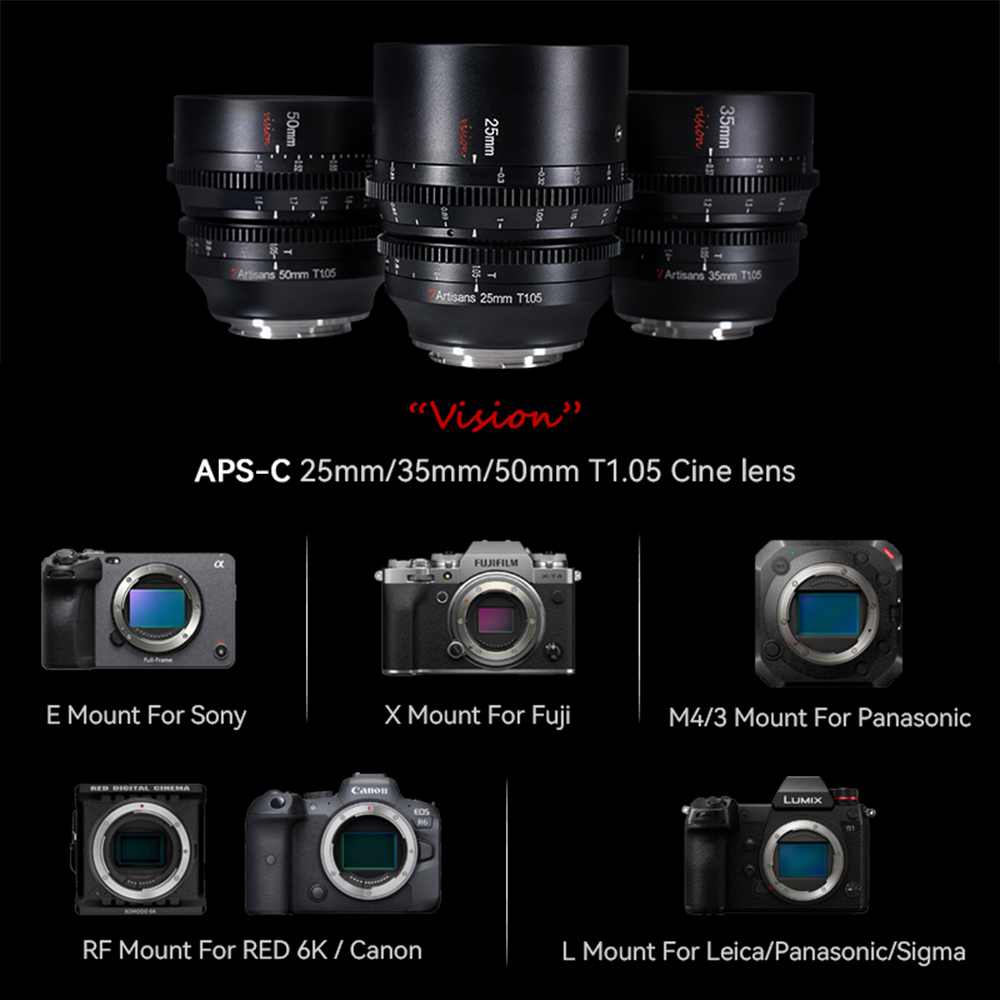 7Artisans 25mm T1.05 manuális Cine objektív (Sony-E) APS-C (C101B)