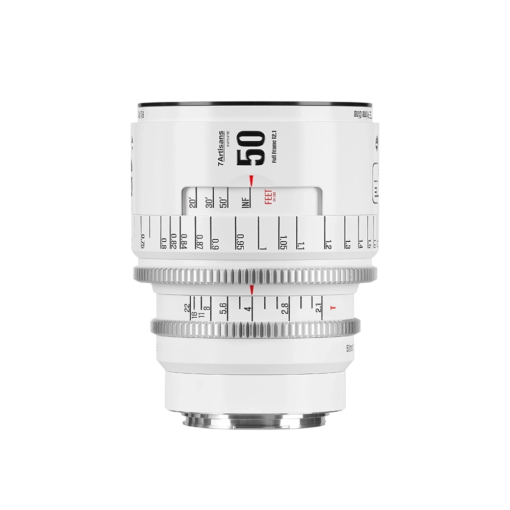 7Artisans 50mm T2.1 Infinte manuális Cine objektív fehér (Sony-E) Full Frame  (50T21W-EF INF)