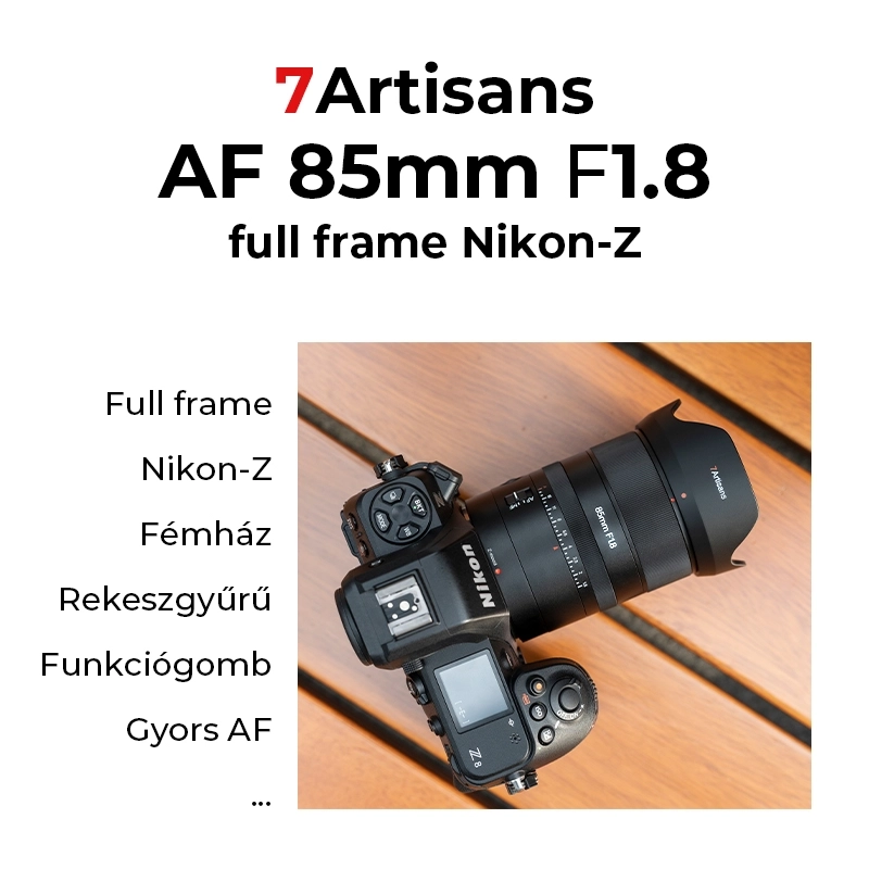 7Artisans AF 85mm F1.8 autófókuszos objektív (Nikon-Z) Full Frame AF fekete (AF85F18-Z)