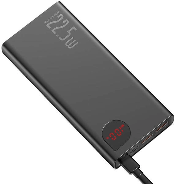 Baseus Adaman Metal gyorstöltő powerbank 20000 mAh, 22.5W, fekete + 3A USB Type-C, 30cm kábel (PPAD070101)