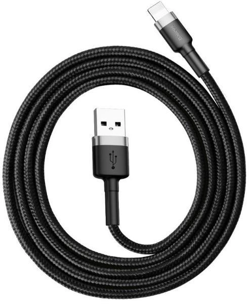 Baseus Cafule USB Type-A – iPhone, 2.4A gyorstöltő adatkábel, 1m, szürke/fekete (CALKLF-BG1)