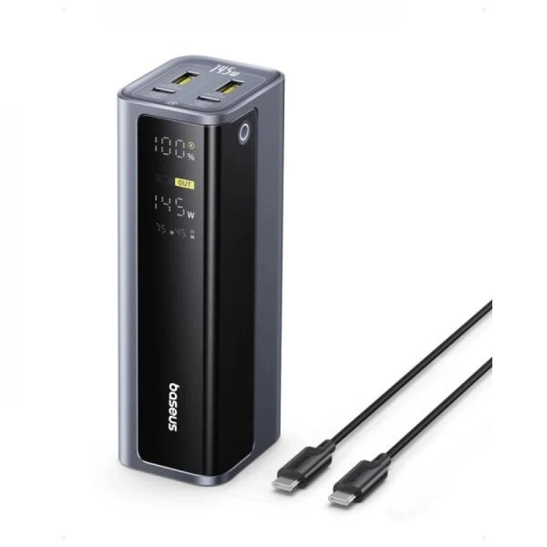 Baseus EnerGeek GP12 gyorstöltő powerbank 20800 mAh, 145W, szürke + 100W USB Type-C, 1m kábel (P10082109813