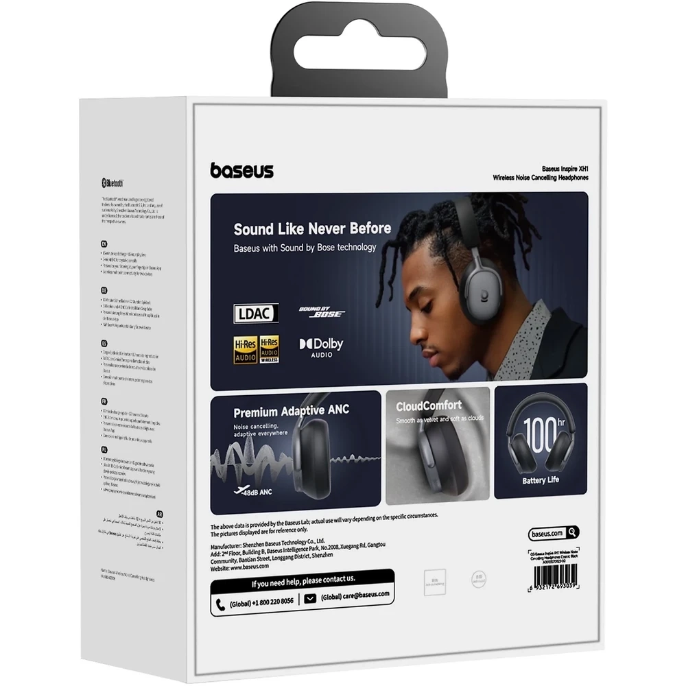 Baseus Inspire XH1 Noise Cancelling vezeték nélküli fejhallgató, fekete (A00085701123-00)