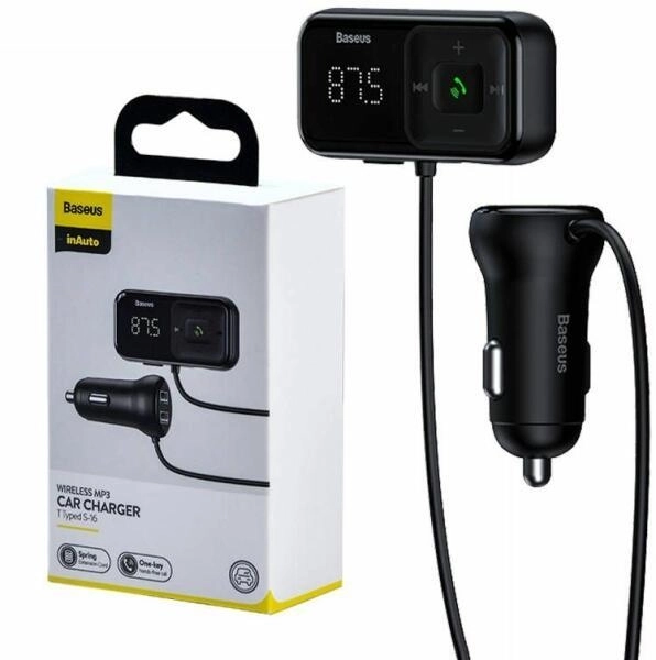 Baseus S-16 FM transzmitter, zenelejátszó, autós töltő, fekete (CCMT000201)