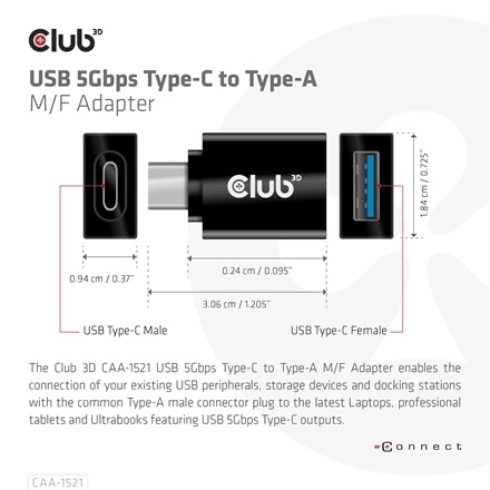 Club3D CAA-1521 (3.1 USB-C Gen 1 to 3.1 USB-A Gen1)