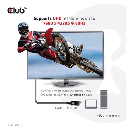 Club3D CAC-1060 (DisplayPort 1.4, 8K, 32.4Gbps, HBR3 8K, 28AWG, M/M, 3m)