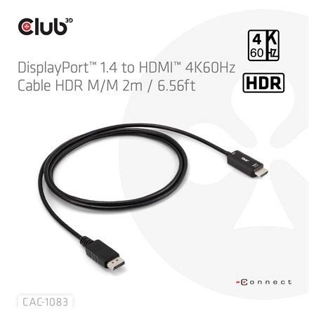 Club3D CAC-1083 (DisplayPort 1.4 to HDMI 2.0, aktív adapter, 4K60Hz, HDR, 2m)