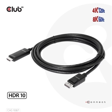 Club3D CAC-1087 (DisplayPort 1.4 to HDMI 8K60Hz HDR10, 3m, M/M)