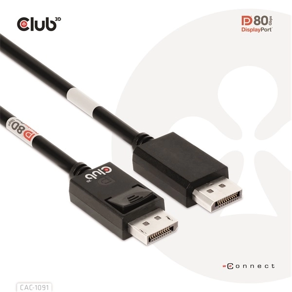 Club3D CAC-1091 (DisplayPort 2.1,  DP80, 4K240Hz, 1.2m, Bidirectional, M/M)