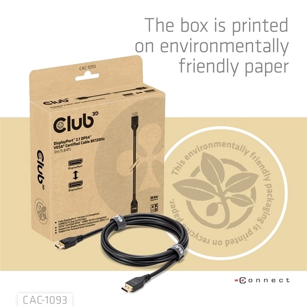 Club3D CAC-1093 (DisplayPort 2.1, 8K120Hz, 3m, DP54, VESA tanúsítvány, M/M)