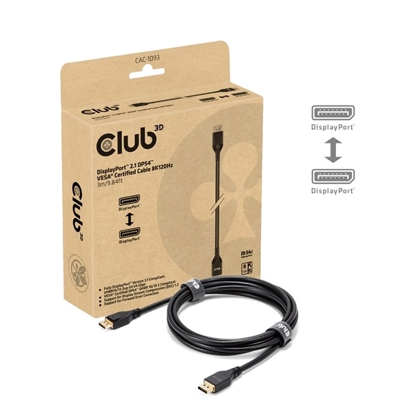 Club3D CAC-1093 (DisplayPort 2.1, 8K120Hz, 3m, DP54, VESA tanúsítvány, M/M)