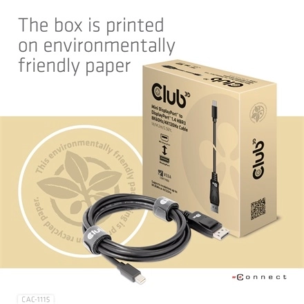 Club3D CAC-1115 (Mini DisplayPort to DisplayPort 1.4 HBR3, 8K60Hz/4K120Hz, 2m, kétirányú)