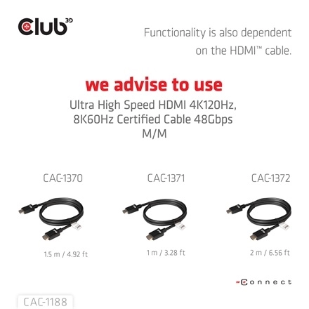 Club3D CAC-1188 (Mini DisplayPort 1.4 to HDMI 8K60Hz, aktív, HDCP 2.2, 9cm)