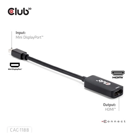Club3D CAC-1188 (Mini DisplayPort 1.4 to HDMI 8K60Hz, aktív, HDCP 2.2, 9cm)