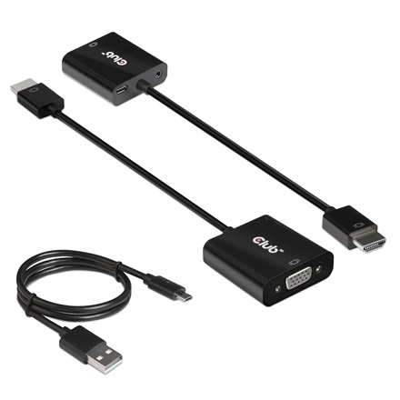 Club3D CAC-1302 (HDMI 1.4 to VGA + Audio, 1080p@60Hz, Micro USB power)