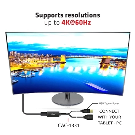Club3D CAC-1331 (HDMI 2.0 to DisplayPort 1.2 4K60Hz HDR M/F, USB-A táp, 25cm)