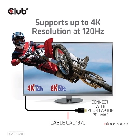 Club3D CAC-1370 (HDMI 2.1 Ultra High-Speed, 48Gbps, 4K120Hz, 8K60Hz, 1.5m, HDMI M/M, alacsony EMI, VRR, QMS