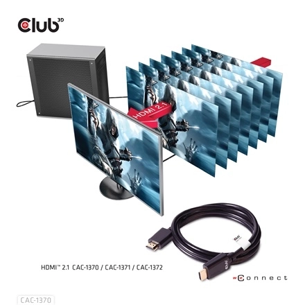 Club3D CAC-1370 (HDMI 2.1 Ultra High-Speed, 48Gbps, 4K120Hz, 8K60Hz, 1.5m, HDMI M/M, alacsony EMI, VRR, QMS