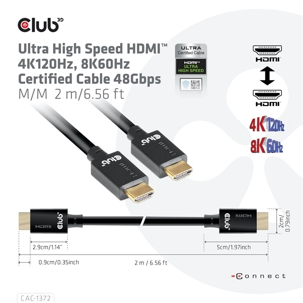 Club3D CAC-1372 (HDMI 2.1, 4K120Hz, 8K60Hz, 48Gbps, 2m, M/M)
