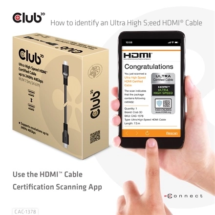 Club3D CAC-1378 (HDMI 2.1 Ultra High Speed, 240Hz, 48Gbps, M/M, 7.5m)