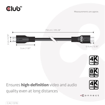Club3D CAC-1378 (HDMI 2.1 Ultra High Speed, 240Hz, 48Gbps, M/M, 7.5m)