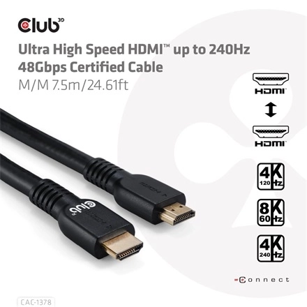 Club3D CAC-1378 (HDMI 2.1 Ultra High Speed, 240Hz, 48Gbps, M/M, 7.5m)