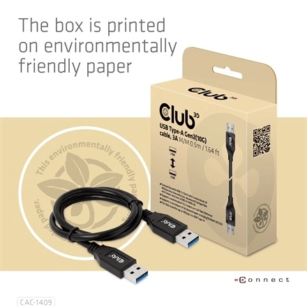 Club3D CAC-1409 (USB-A Gen2, M/M, 10Gbps, 3A, 15W, 5V/3A, 0.5m)