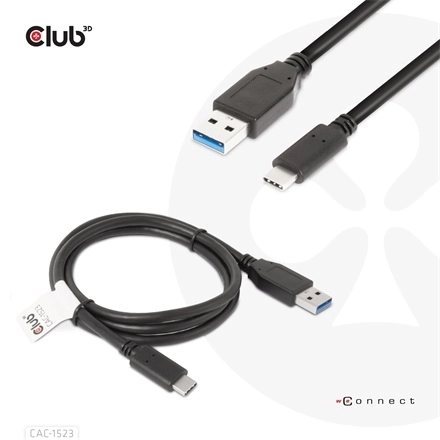 Club3D CAC-1523 (3.1 USB-C Gen 2 to 3.1 USB-A Gen 2, 10Gbps, 60W PD2.0, Bidirectional, 4K60Hz, M/M, 1m)