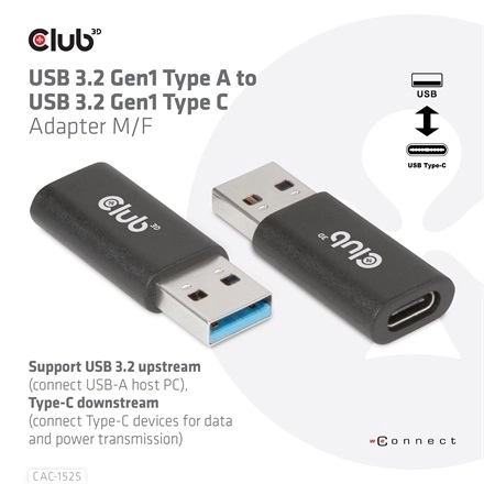 Club3D CAC-1525 (3.2 USB-A Gen 1 to 3.2 USB-C Gen 1, Bidirectional)