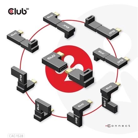 Club3D CAC-1528 (USB-C Gen 2 to USB-C Gen 2, 90 fokos adapter, 10Gbps, 4k120Hz)