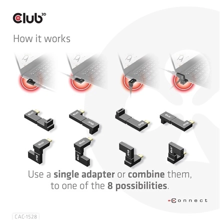 Club3D CAC-1528 (USB-C Gen 2 to USB-C Gen 2, 90 fokos adapter, 10Gbps, 4k120Hz)