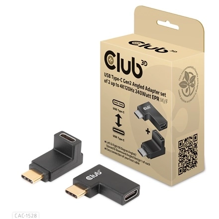 Club3D CAC-1528 (USB-C Gen 2 to USB-C Gen 2, 90 fokos adapter, 10Gbps, 4k120Hz)