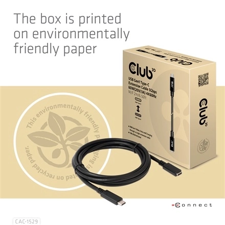 Club3D CAC-1529 (USB-C Gen 1 to USB-C, 5Gbps, 60W, 4K60Hz, M/F, 2m)