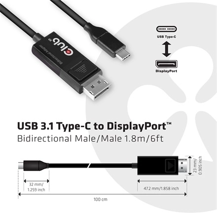 Club3D CAC-1557 (USB-C to DisplayPort 1.4, HDR, 1,8m, 8K60Hz)