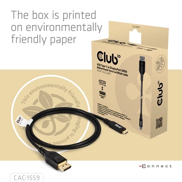 Club3D CAC-1559 (USB-C to DisplayPort 2.1, DP80 Bidirectional, 1m, 8K60Hz)