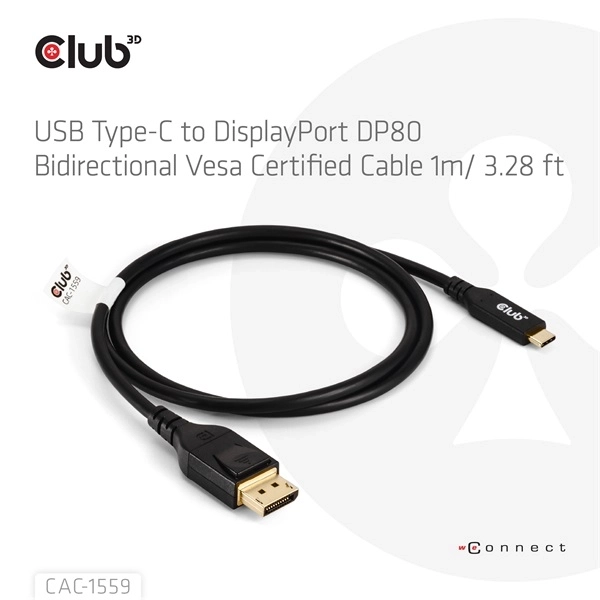 Club3D CAC-1559 (USB-C to DisplayPort 2.1, DP80 Bidirectional, 1m, 8K60Hz)