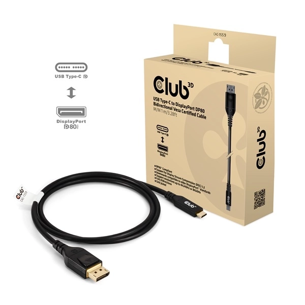 Club3D CAC-1559 (USB-C to DisplayPort 2.1, DP80 Bidirectional, 1m, 8K60Hz)