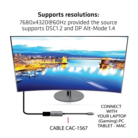 Club3D CAC-1567 (USB-C to DisplayPort 1.4, 8K60Hz, DSC 1.2, HDR, HBR3)
