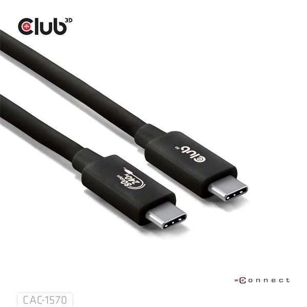 Club3D CAC-1570 (USB4 USB-C, 240W PD, 80Gbps, 8K240Hz, 4K540Hz, Bidirectional, fekete, M/M, 1,2m)