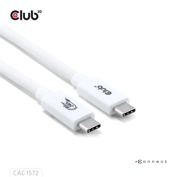Club3D CAC-1572 (USB4 USB-C, 240W PD, 80Gbps, 8K240Hz, 4K540Hz, Bidirectional, fehér, M/M, 1,2m)