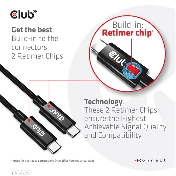 Club3D CAC-1579 (USB4 USB-C Gen 3x2, Bi-directional, 8K60Hz, 40Gbps, 240W PD, EPR, M/M, 3m)
