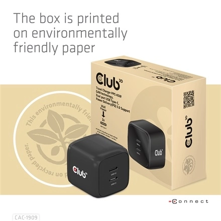Club3D CAC-1909EU (45W GAN, USB-C Dual Port, PD 3.0, PPS, Kétportos)