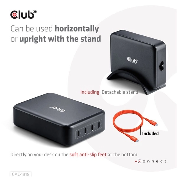 Club3D CAC-1918 (240W GaN, 4x USB-C, PD3.1, 4 csatlakozó)