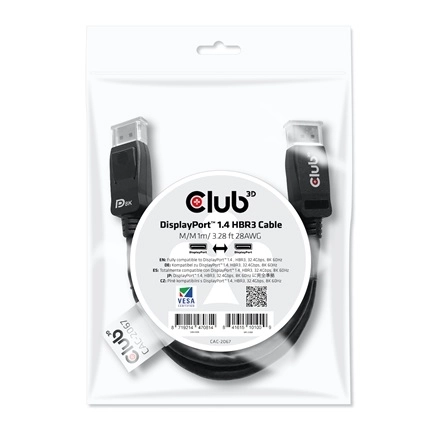 Club3D CAC-2067 (DisplayPort 1.4, HBR3, 8K60Hz, 1m, M/M, VESA minősítés)