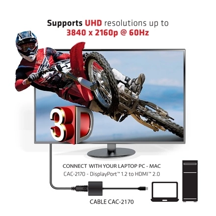 Club3D CAC-2170 (Mini DisplayPort 1.2 to HDMI 2.0, 4K60Hz, UHD, 3D aktív átalakító)