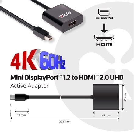 Club3D CAC-2170 (Mini DisplayPort 1.2 to HDMI 2.0, 4K60Hz, UHD, 3D aktív átalakító)