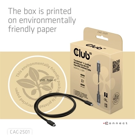 Club3D CAC-2501 (Thunderbolt 5 USB-C to USB-C, 240W, 80/120 Gbps, EPR, 8K240Hz, 1m)