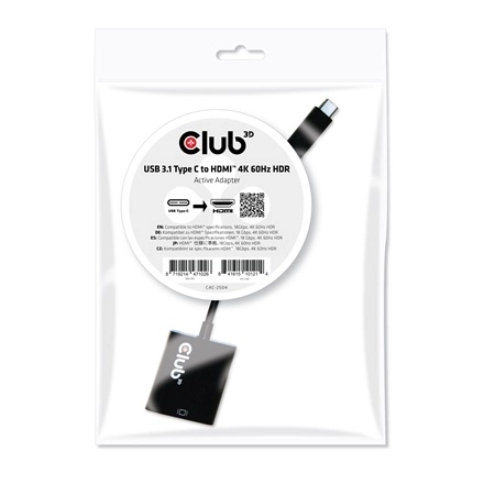 Club3D CAC-2504 (3.1 USB-C Gen 1 to HDMI 2.0, 4K60Hz, HDR, Aktív)