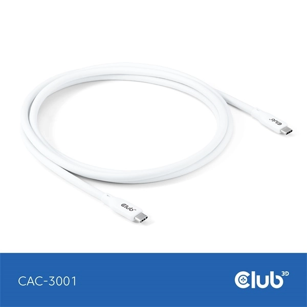 Club3D CAC-3001 (USB-C, PD 240W, 20Gbps, 4K60Hz, fehér, M/M, 2m)