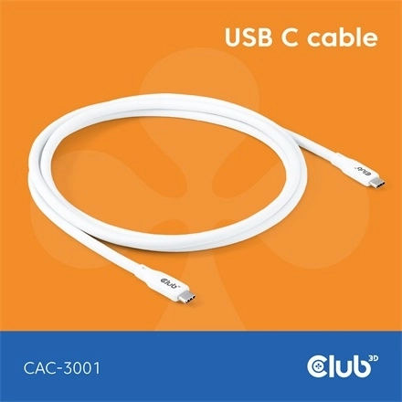 Club3D CAC-3001 (USB-C, PD 240W, 20Gbps, 4K60Hz, fehér, M/M, 2m)